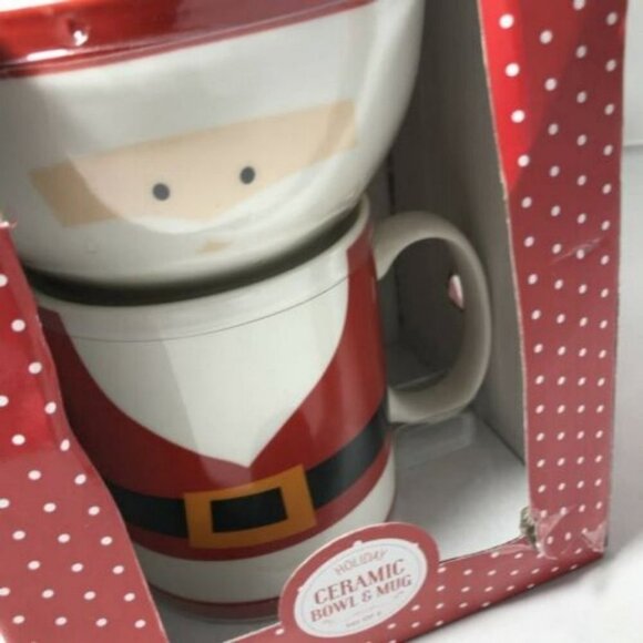 Christmas Holiday Ceramic Bowl Mug Set Of 2 Santa Christmas - Picture 2 of 12